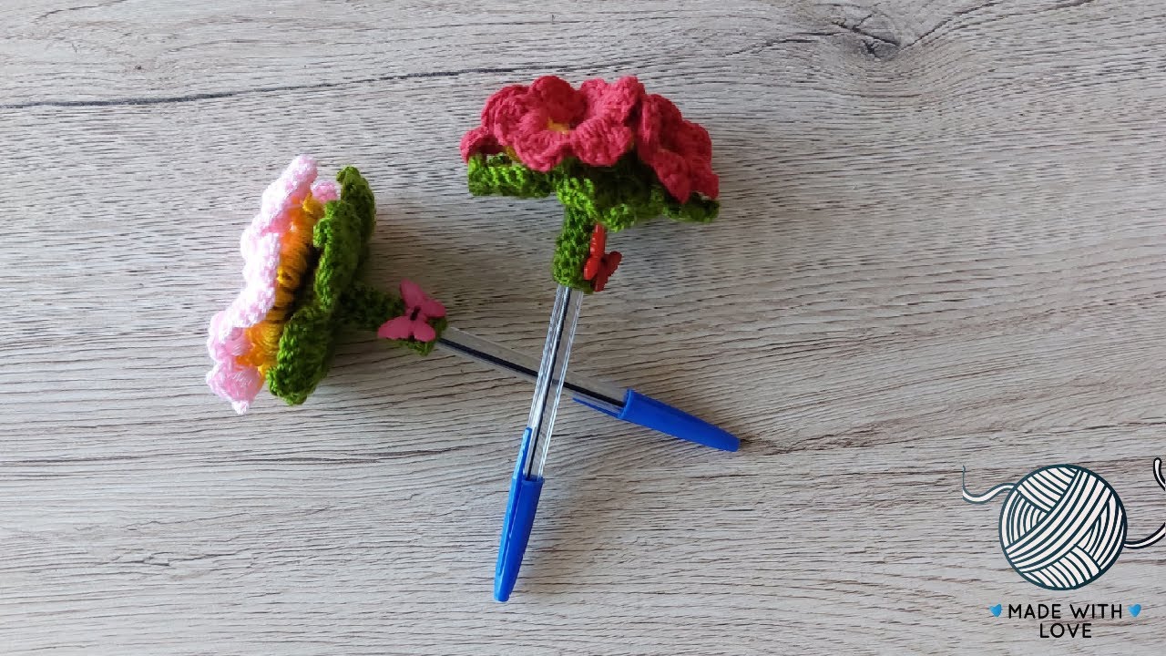 Crochet Rose Pen Topper / Cover  - غطاء / تلبيسة قلم بشكل وردة -  Gehäkelter Stiftdeckel