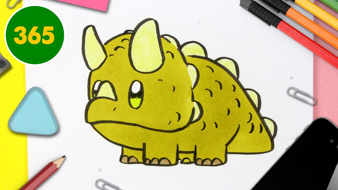 COME DISEGNARE DINOSAURIO KAWAII- Come disegnare animali