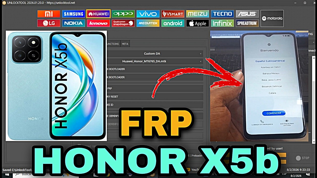 Frp HONOR X5b By UnlockTool, Bypass ERASE FRP