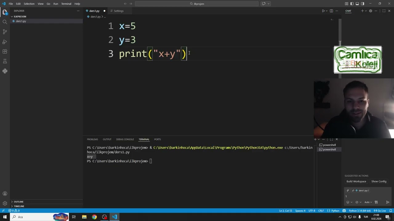 Python Sözel ve Matematiksel İfadeler #ders2 ve Bunların Tipleri (String,İnteger,Float Kavramları)