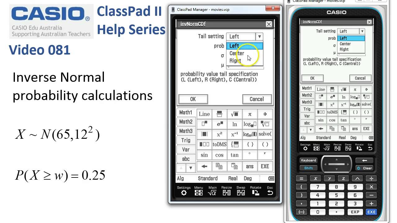 ClassPad Help 81 - Inverse Normal Probability Calculations