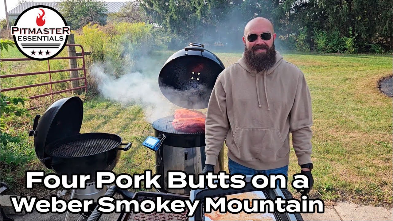 Four Pork Butts on both Grates - Weber Smokey Mountain