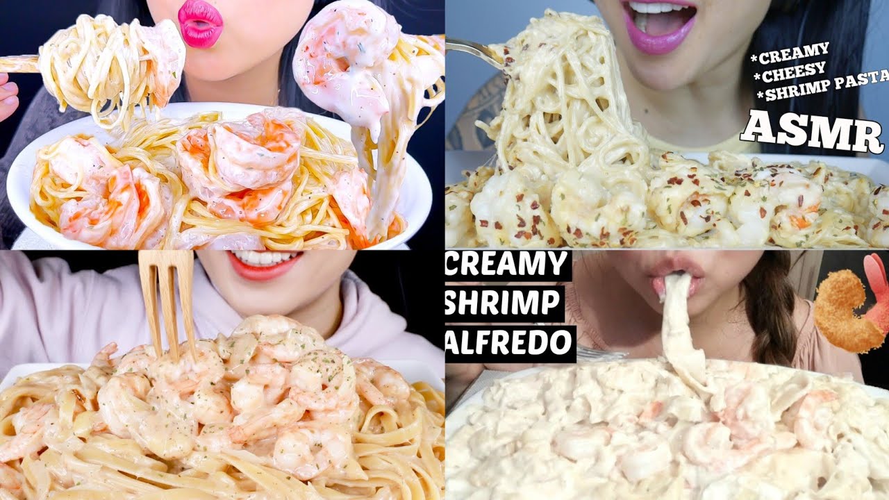 Creamy Shrimp Pasta mukbang[ASMR] Mouth soundAppetizing eating sound🍝✨️
