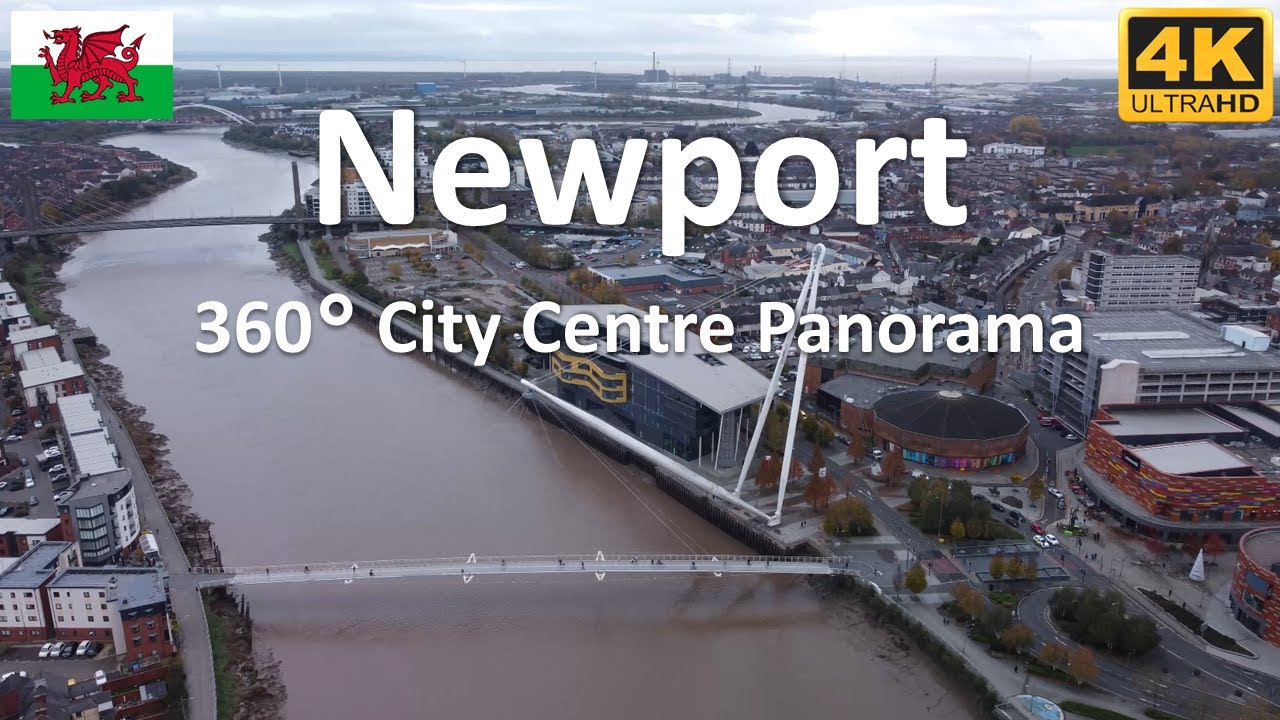 Newport - City Centre Panorama | Wales | UK - 4k 360°