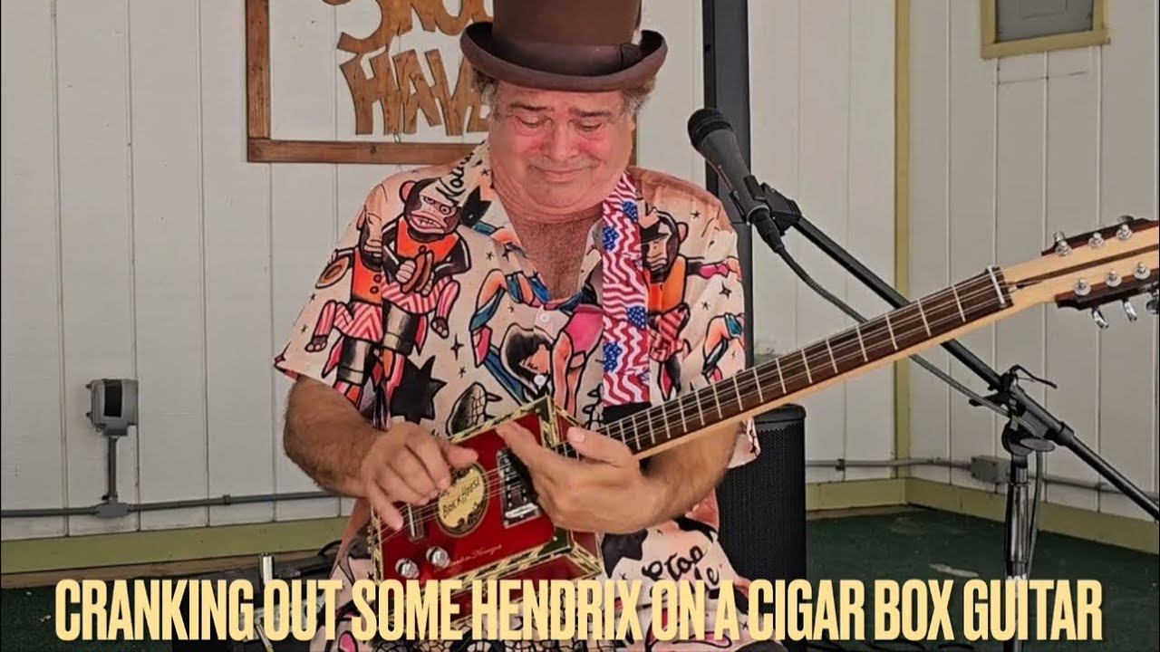 Cranking Out Voodoo Child By Jimi Hendrix On A Special Double Octave 3 String Cigar Box Guitar