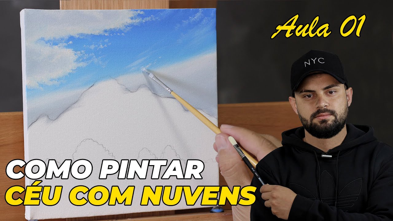 Como pintar - CÉU COM NUVENS | Pintura em tela | AULA 1/3