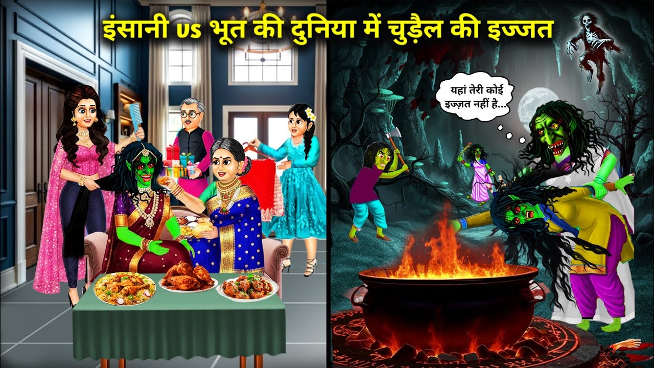 इंसानी vs भूत की दुनिया में चुड़ैल की इज्जत||Hindi Cartoon Stories||Respect for the witch in the wor