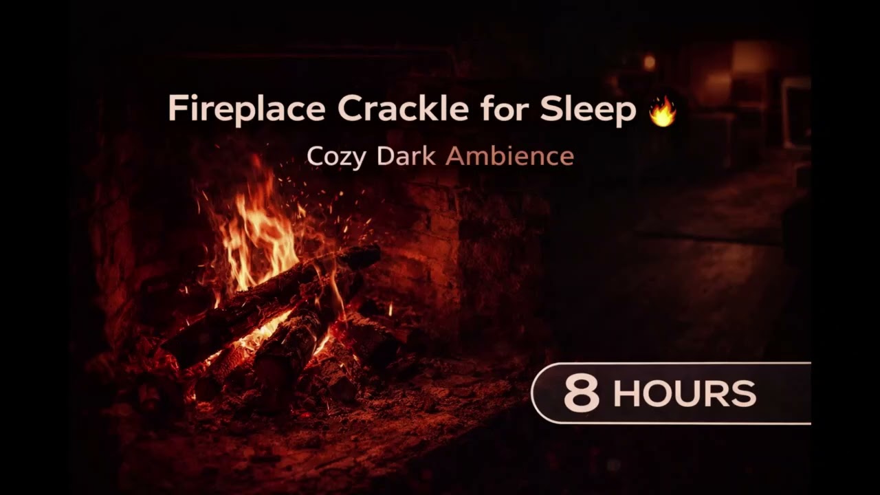 Fireplace Crackle for Sleep 🔥 | Cozy Dark Ambience (8 Hours)