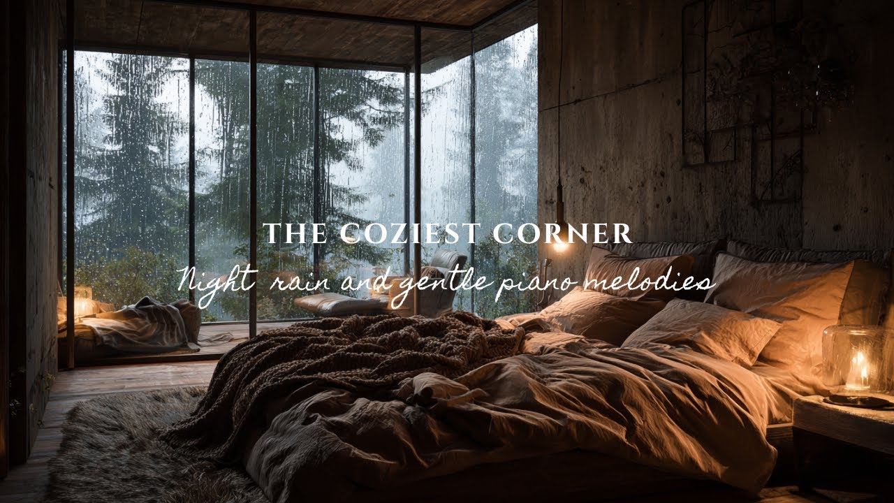 The Coziest Corner | Night Rain & Gentle Piano Melodies