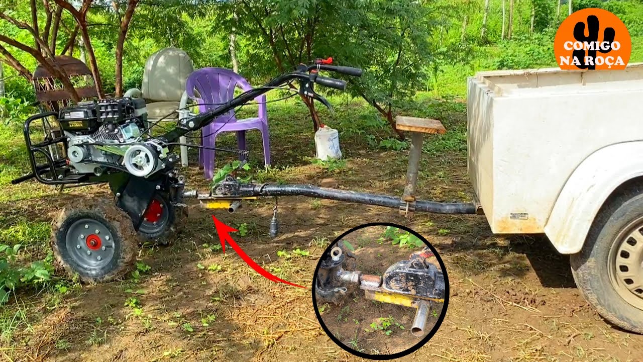 MOTOCULTIVADOR, TRATORITO, PUXANDO CARRETINHA DE AUTOMÓVEL. CONSTRUÇÃO DO ADAPTADOR PASSO A PASSO.