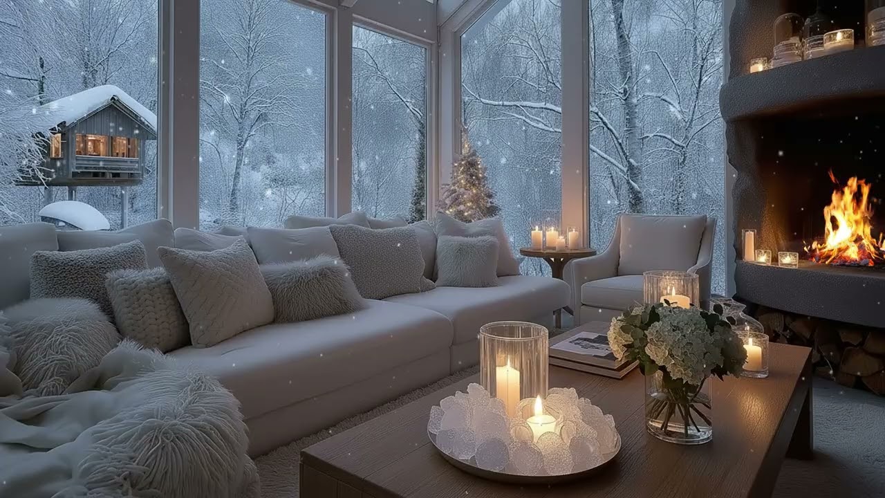 🎶 Snowfall Window Piano Ambience | Soft White Lounge Night Piano | 3 Hours Relax, Study & Focus