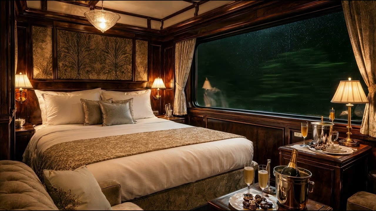 Luxury Train Cabin at Night 🌧️ Rain Sounds & Cozy Sleep Ambience (4 Hours)