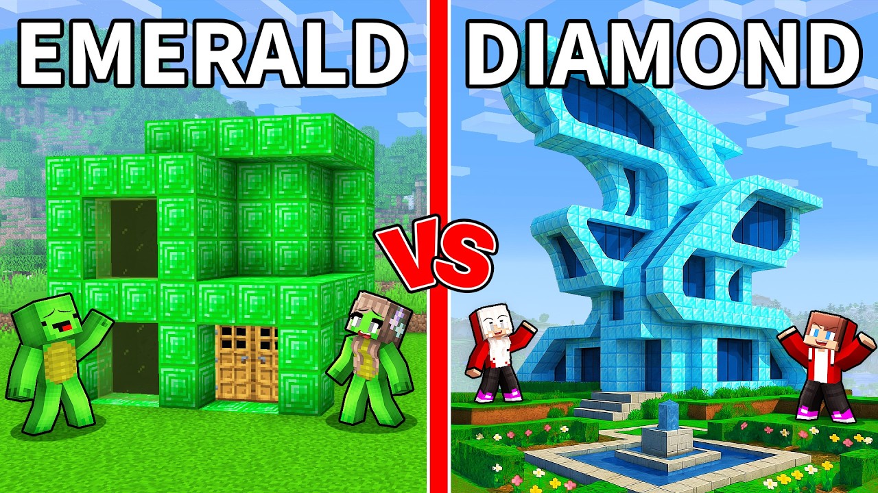 Mikey Family EMERALD vs JJ Family DIAMOND Modern House Survival Battle in Minecraft (Maizen)