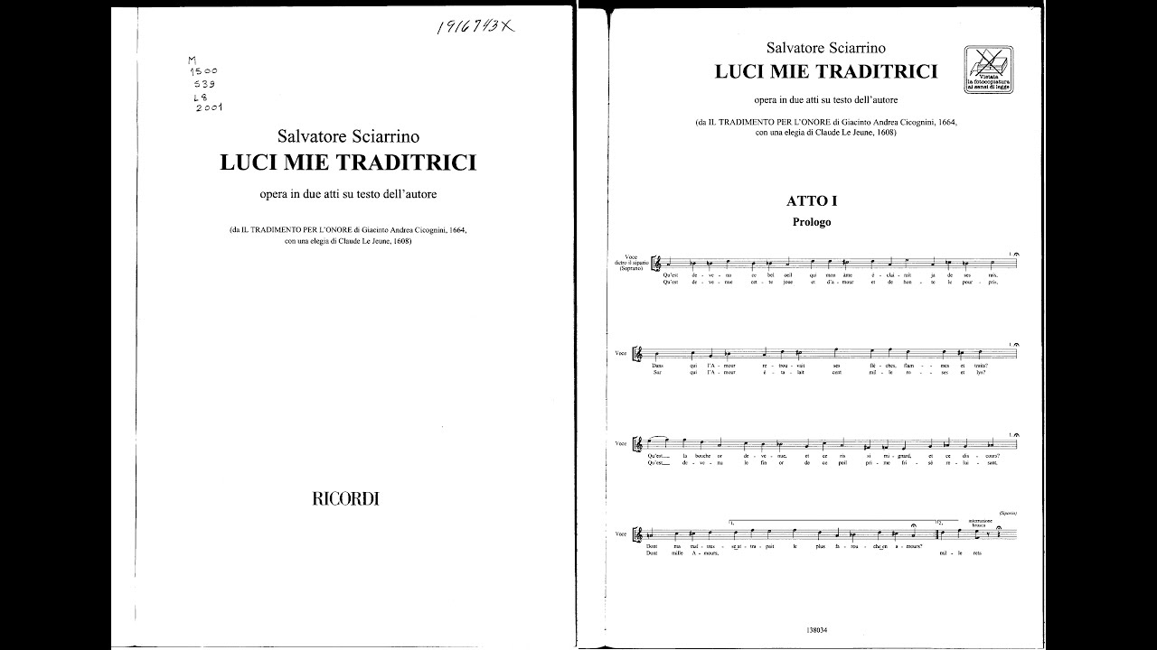 Salvatore Sciarrino: Luci Mie Traditrici (score)