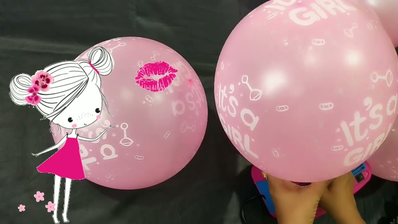 pink diffrent type balloons blowing.cutting✂️✂️. video..