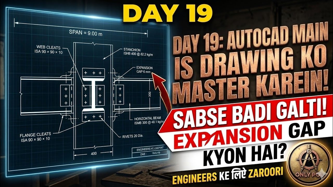 Steel Connection Drawing Tutorial | AutoCAD Day 19 | ISMB 300 & ISHB 400 Connection | ONLY POL