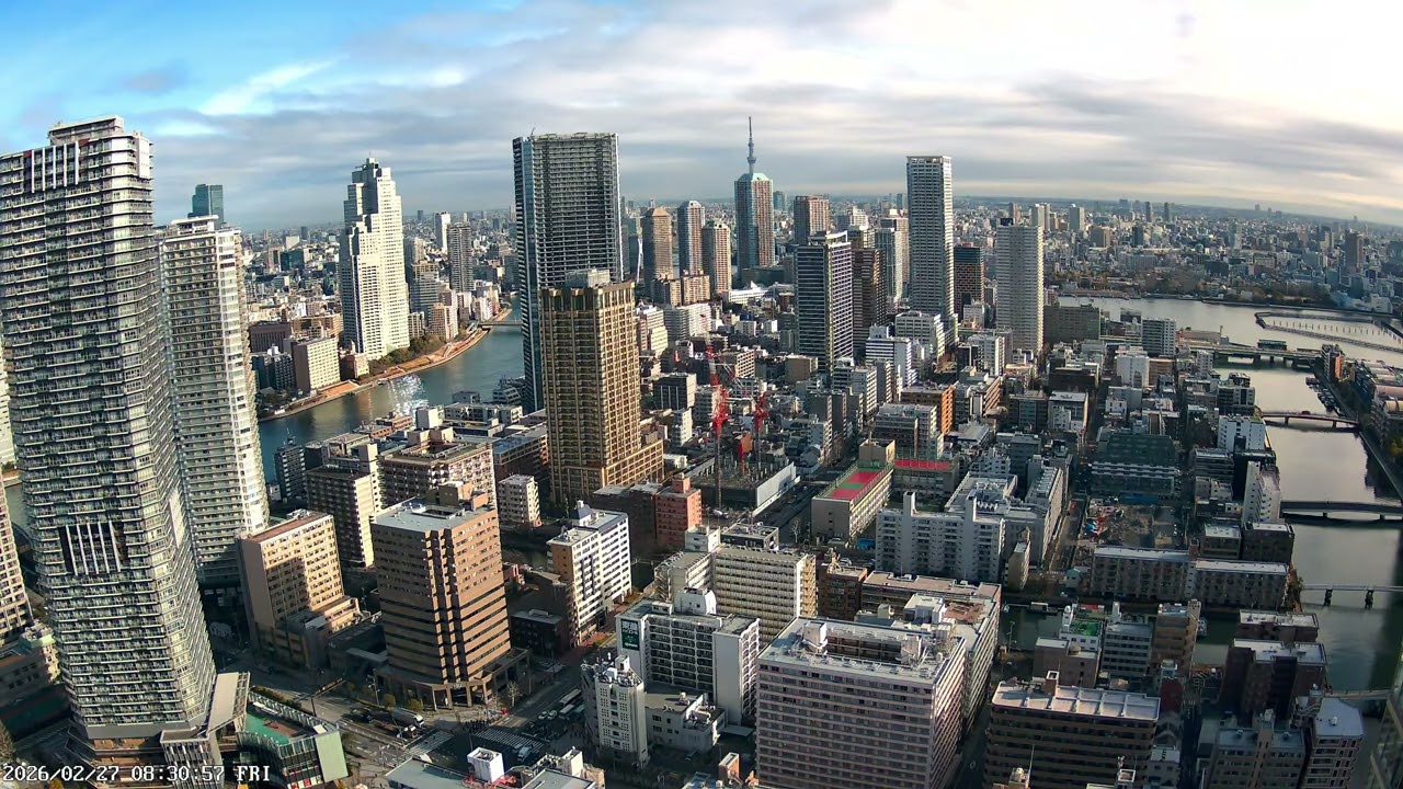東京ライブカメラ 4K | スカイツリー＆隅田川 | 東東京の景色 | 2026-02-27