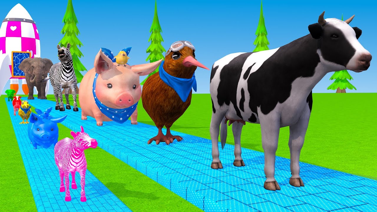 Long Slide Game With Cow Elephant Gorilla Hippopotamus Tiger 3d Animal Game Funny 3d Animals