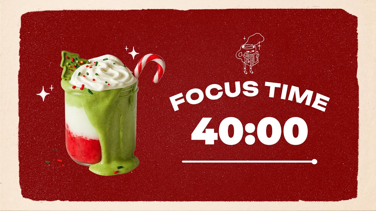 🎄 Study with Me | Xmas Strawberry Matcha Latte | 40/10 Timer | Chill Lo-fi 🎶 | 4 Hour Focus Session