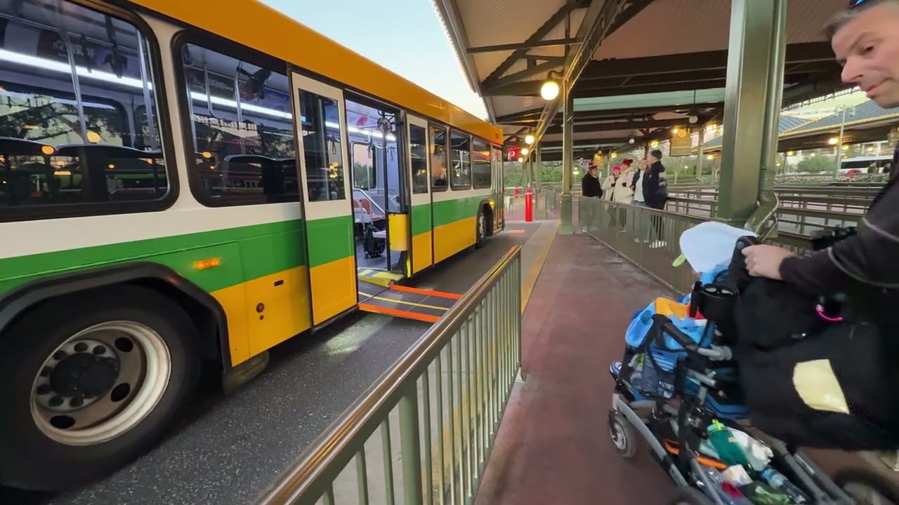 Kayden on Pluto Bus at Magic Kingdom Bus Stop #bus #busstop #wheelchair #magickingdom #disney