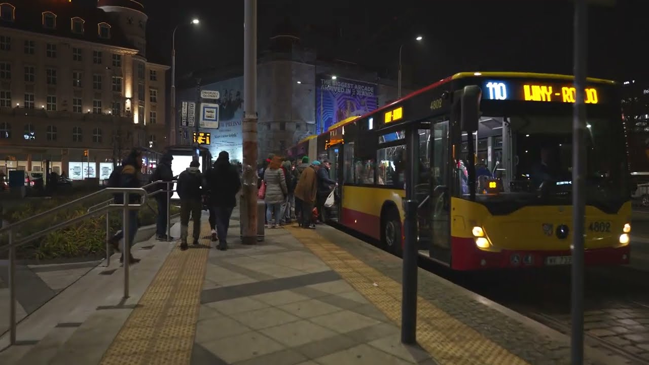 Poland, Wrocław, bus 110 night ride from Dworzec Glowny to Dworzec Autobusowy