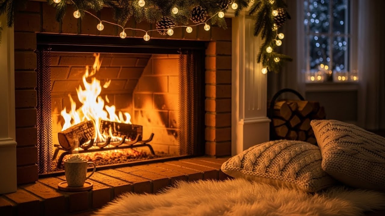 4K Warm Winter Fireplace Ambience ❄️ Cozy ASMR | Crackling Fire & Calm Night Sounds