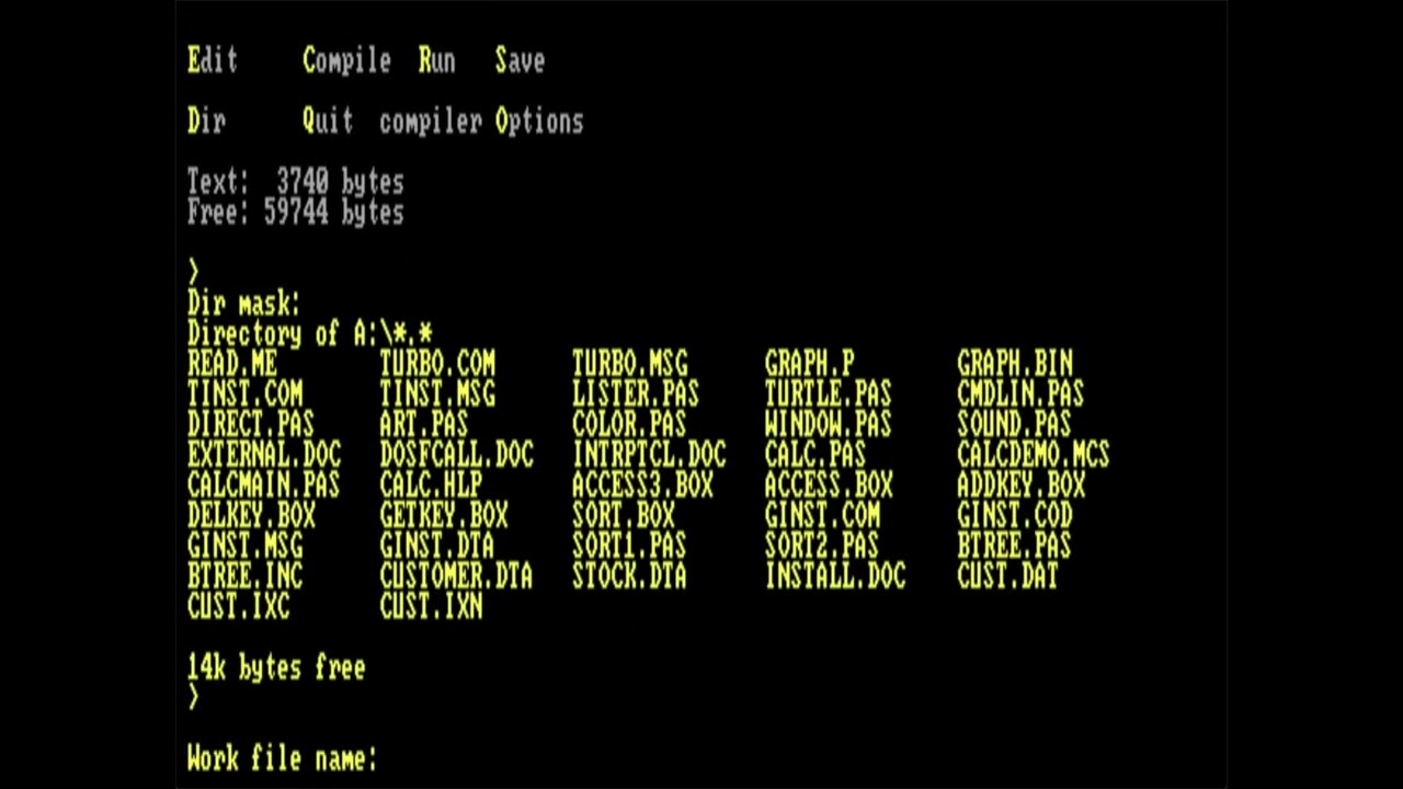 Turbo Pascal 3.0 - 1985 - IBM PC XT / PCem v17