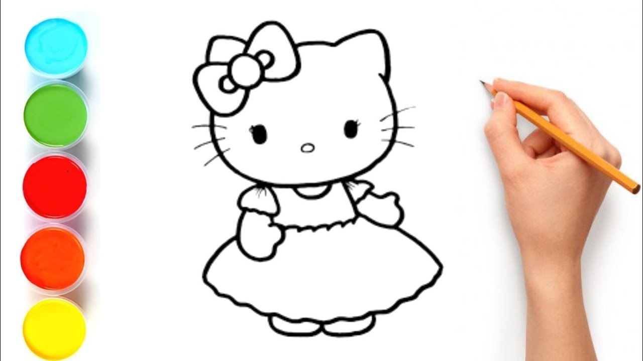Красивый рисунок, раскраска и иллюстрация Hello Kitty для детей и малышей. Детское творчество.