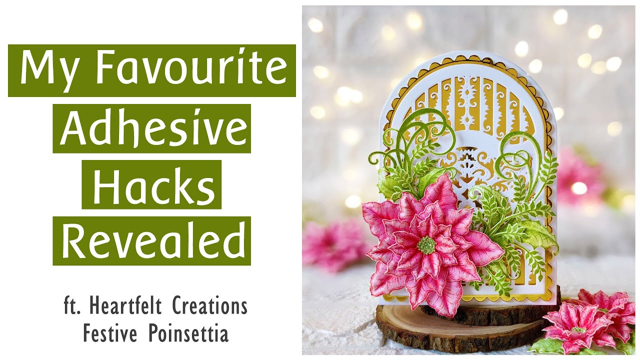 4 ADHESIVE HACKS to make crafting easier : Christmas Card Series 2021 #3 | Festive Poinsettia Card