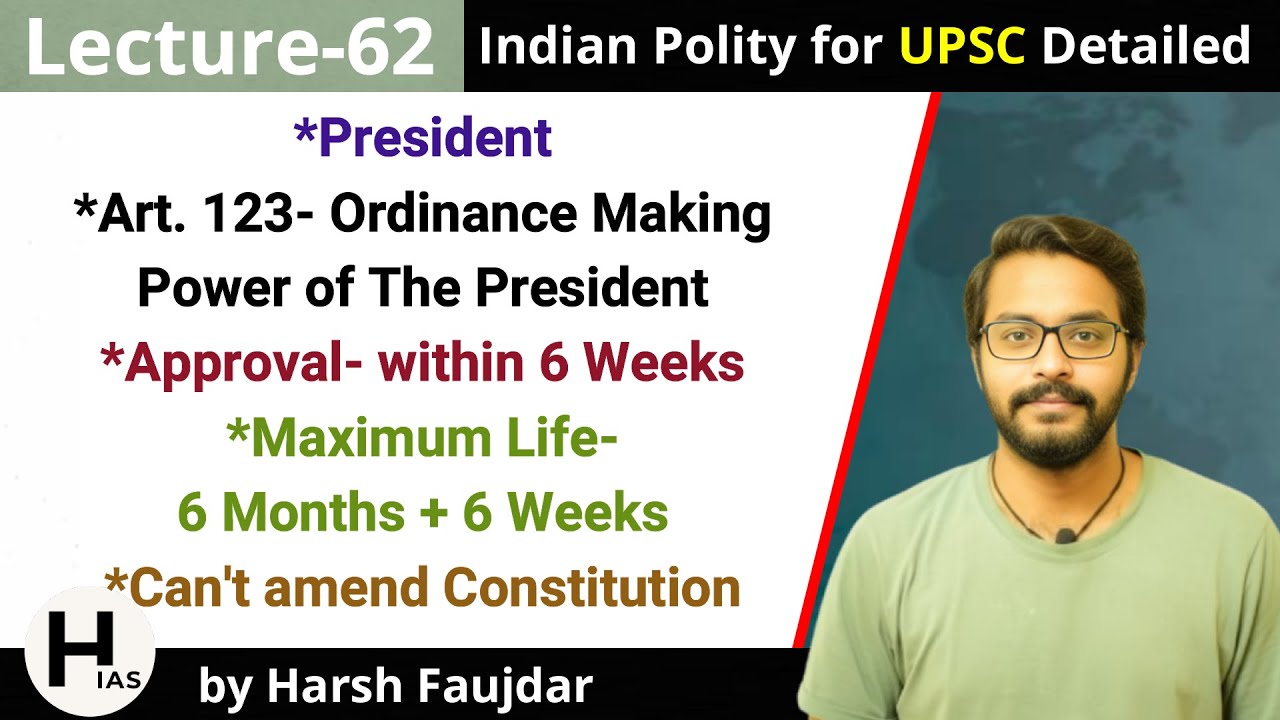 L62: Article 123 - Ordinance Making Power of President | Indian Polity for UPSC