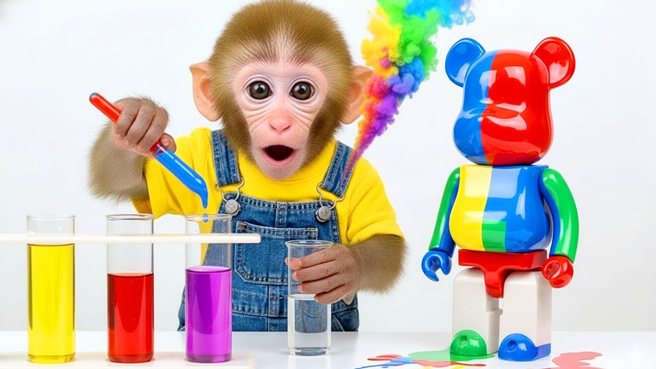 Monkey Baby Mimi Mixes Colors to Create Beautiful Bearbrick Figures 🎨 Mimi Monkey Life