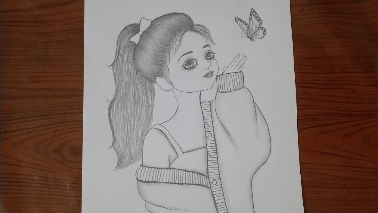 How to draw a cute girl with butterfly || easy cute girl drawing || step by step cute girl drawing 