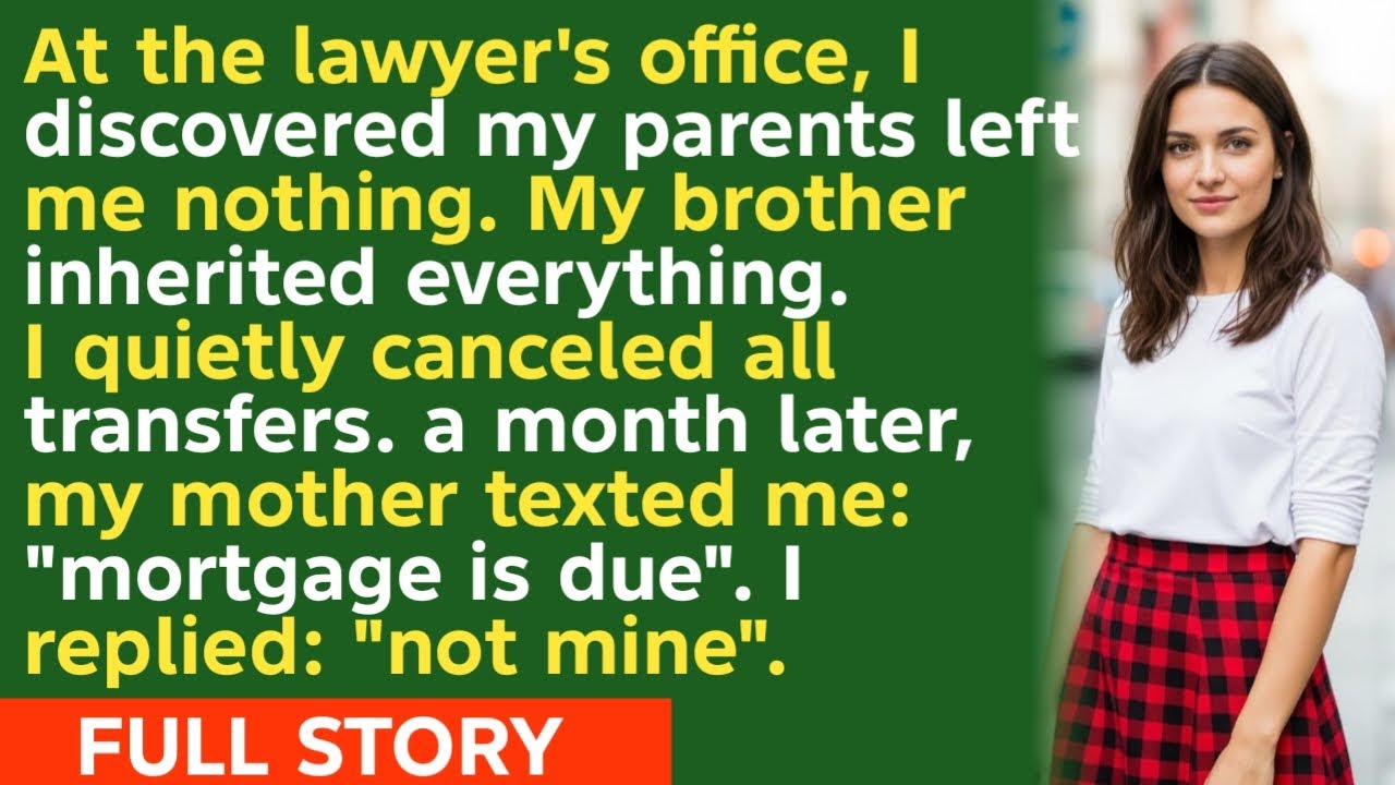 At the lawyer's office, I discovered my parents left me nothing. My brother inherited everything. I 