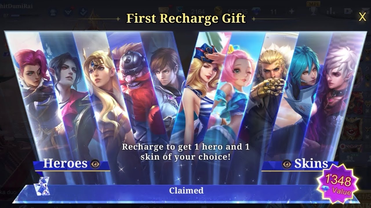 New Events of MLBB Top up 1💎for your favorite HERO and SKIN🥳 and Topup 100💎for EPIC skins😱