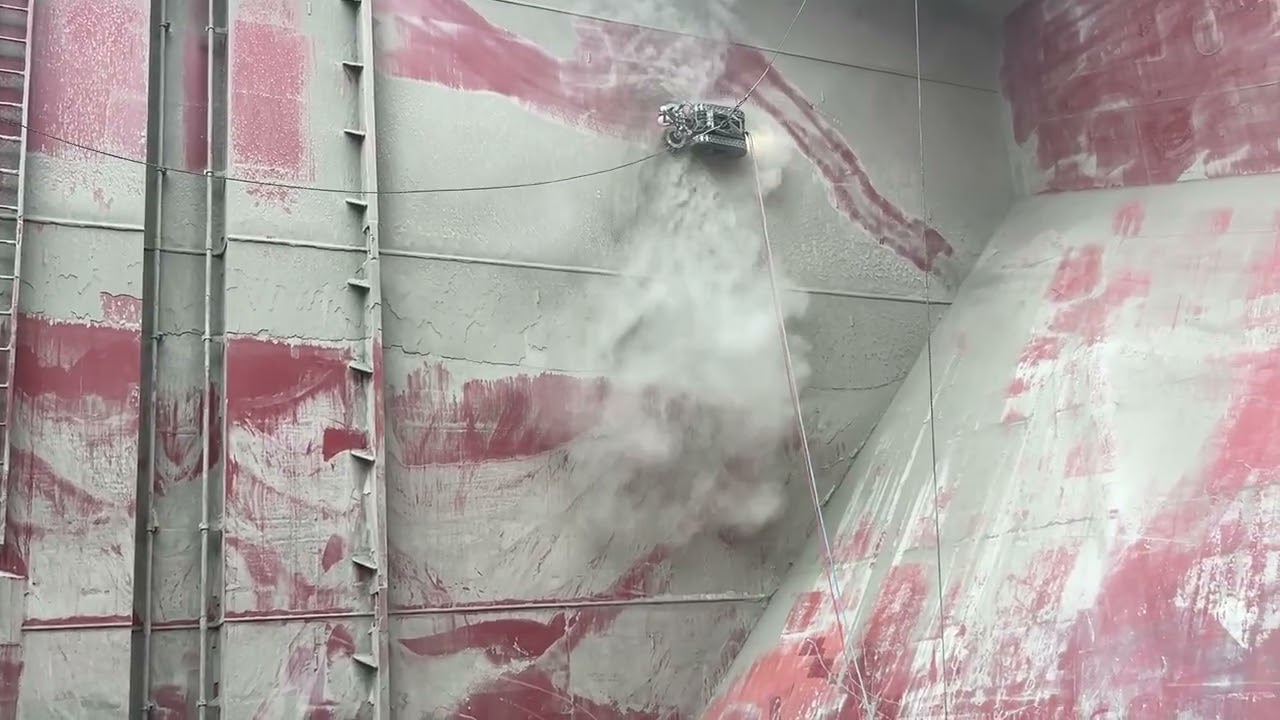 Robotics cement hold air blow cleaning on a Bulk carrier