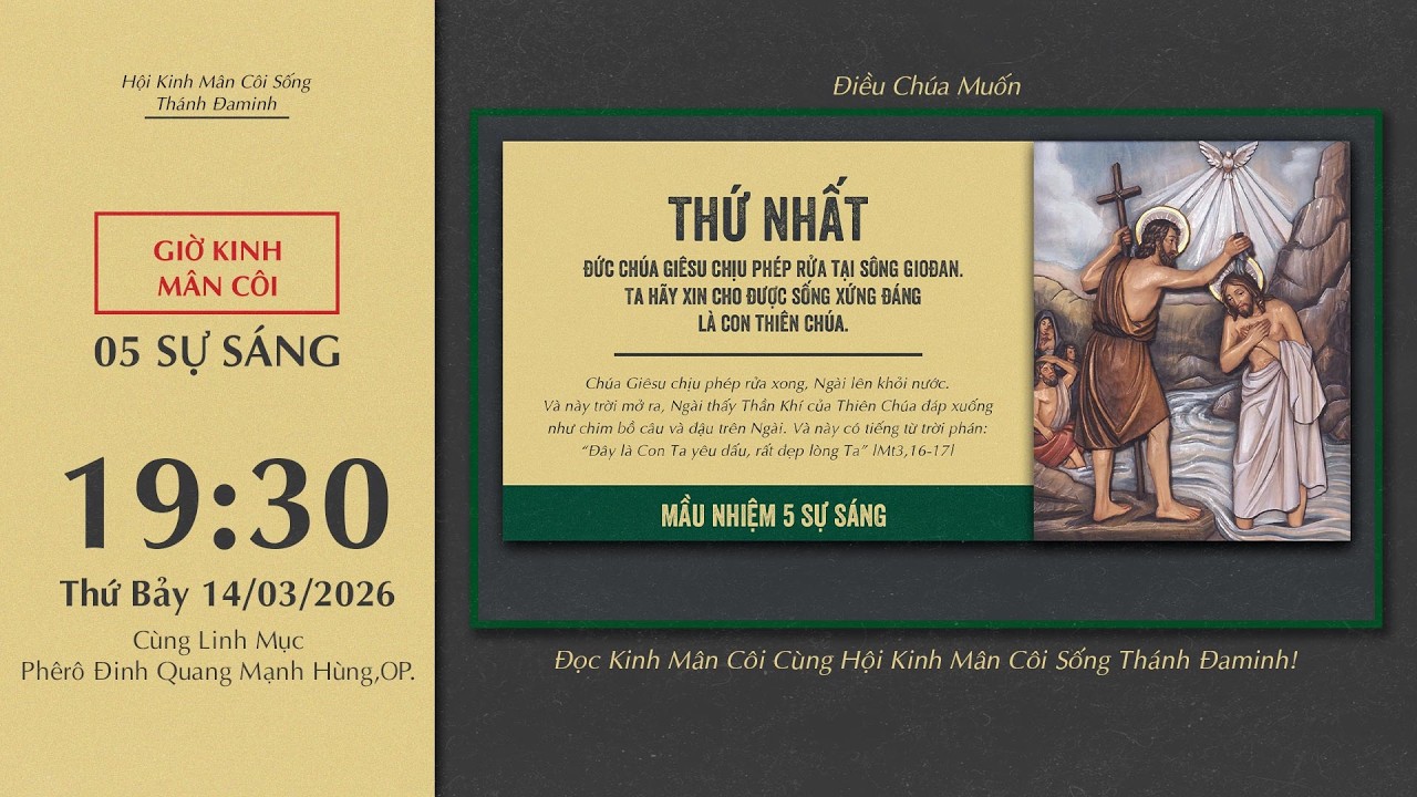 🔴Kinh Mân Côi | 14/03/2026 | 5 Sự Sáng - Tối Thứ Bảy Tuần III Mùa Chay