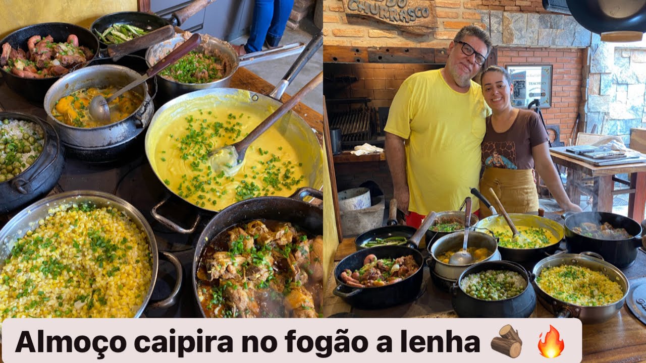 COZINHANDO COM MEU PAI UM ALMOÇO CAIPIRA BEM COMPLETO NO FOGÃO A LENHA