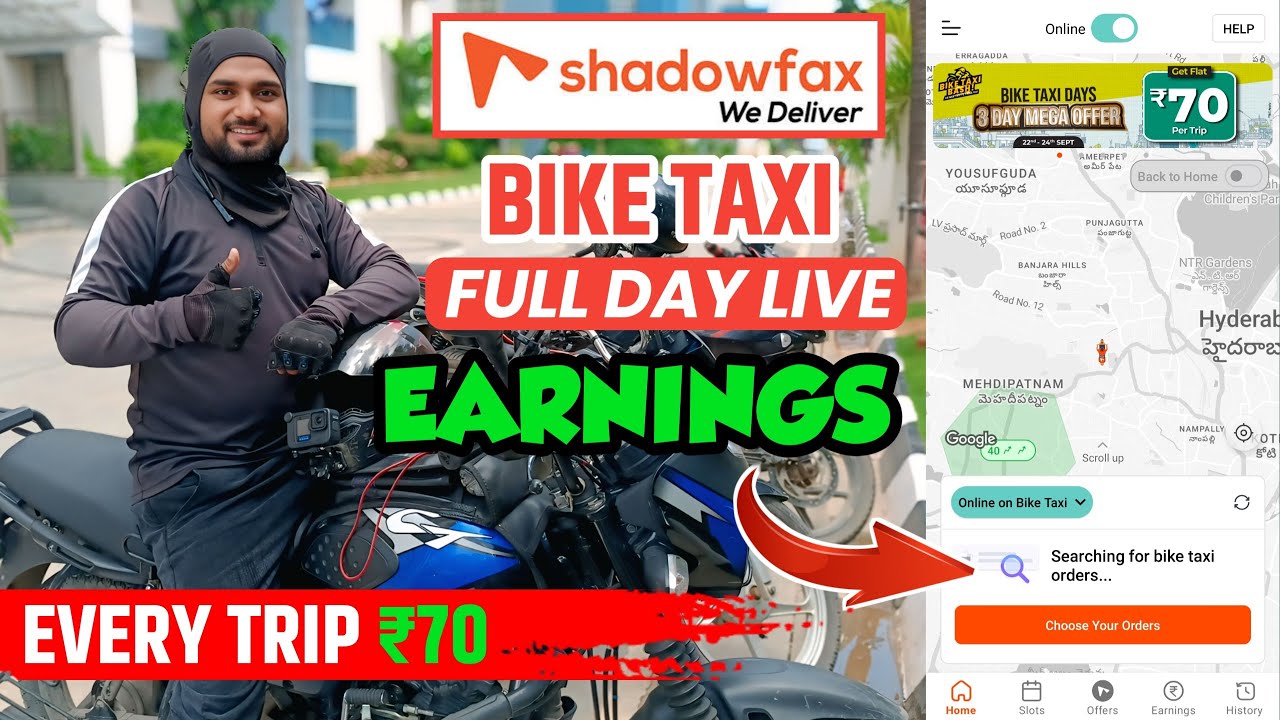 Shadowfax Delivery Job in Hyderabad || Bike Taxi Full Day Live Earnings || Indian Rider Azaad