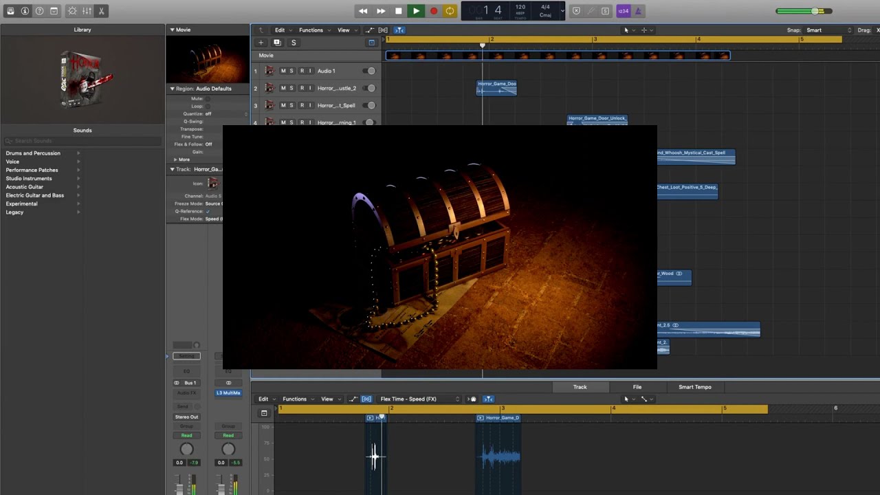 Fantasy treasure chest open sound design using only Horror Game sound effects.