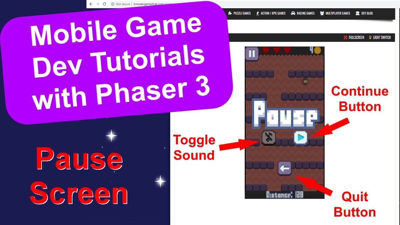 'Endless Cave' Ep. 17: Pause Screen | Phaser 3 Game Dev Tutorial