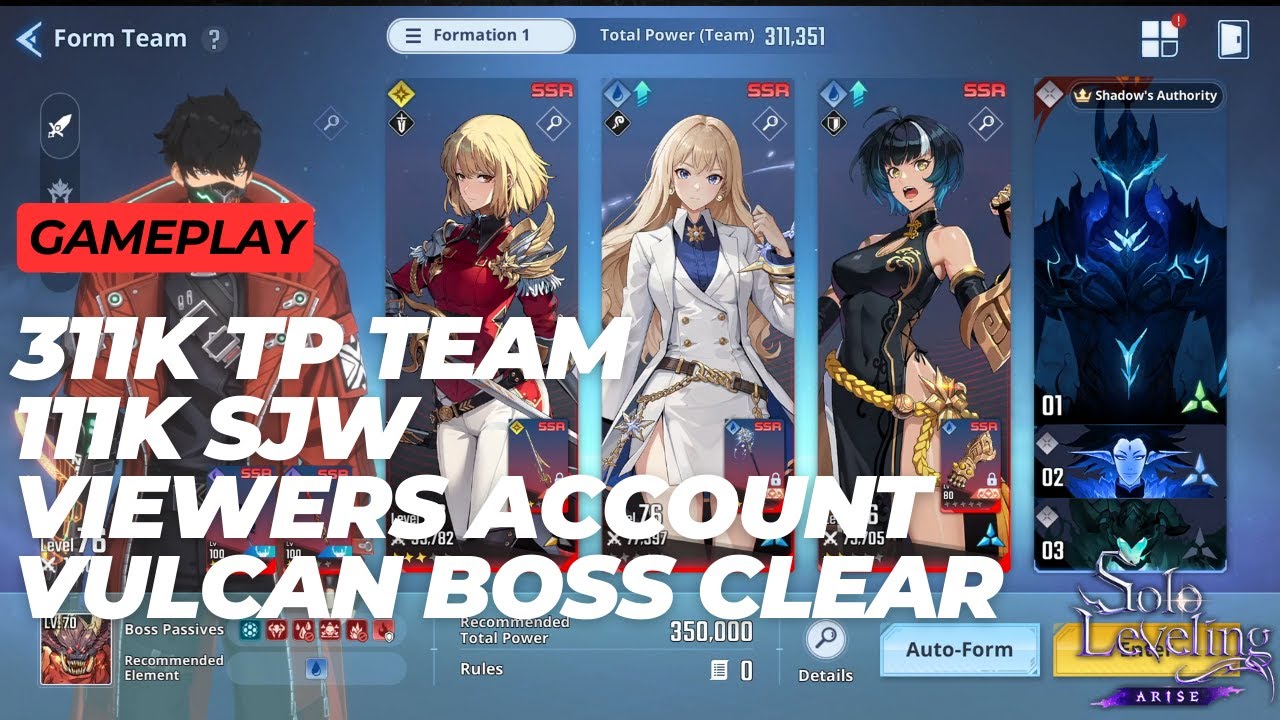 [Solo Leveling: Arise] 311k TP Vulcan Boss Clear | Workshop of Brilliant Light | Easy