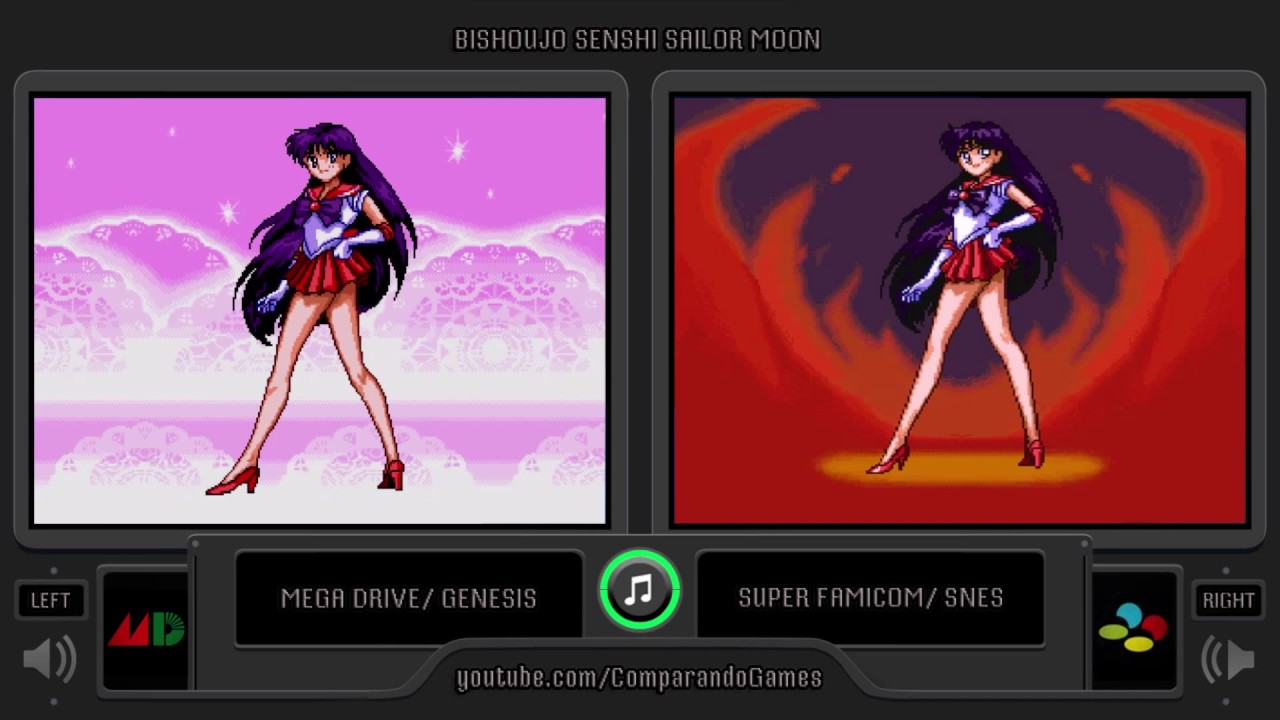 Bishoujo Senshi Sailor Moon (All Transformations) Side by Side Comparison (Sega Genesis vs Snes)