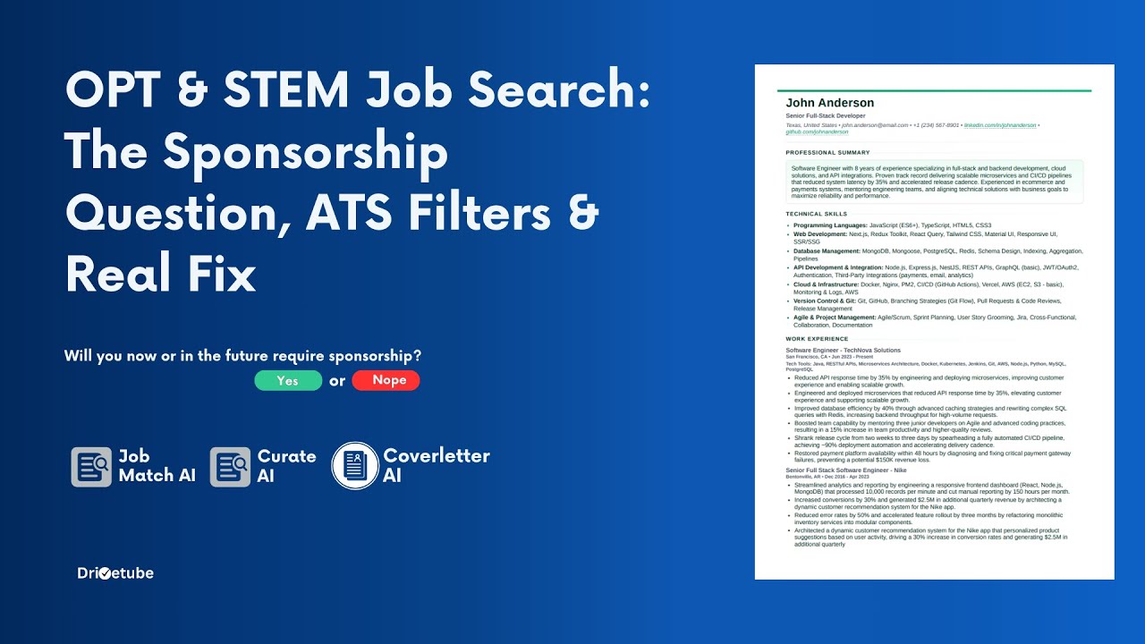 OPT & STEM Job Search: The Sponsorship Question, ATS Filters & Real Fix