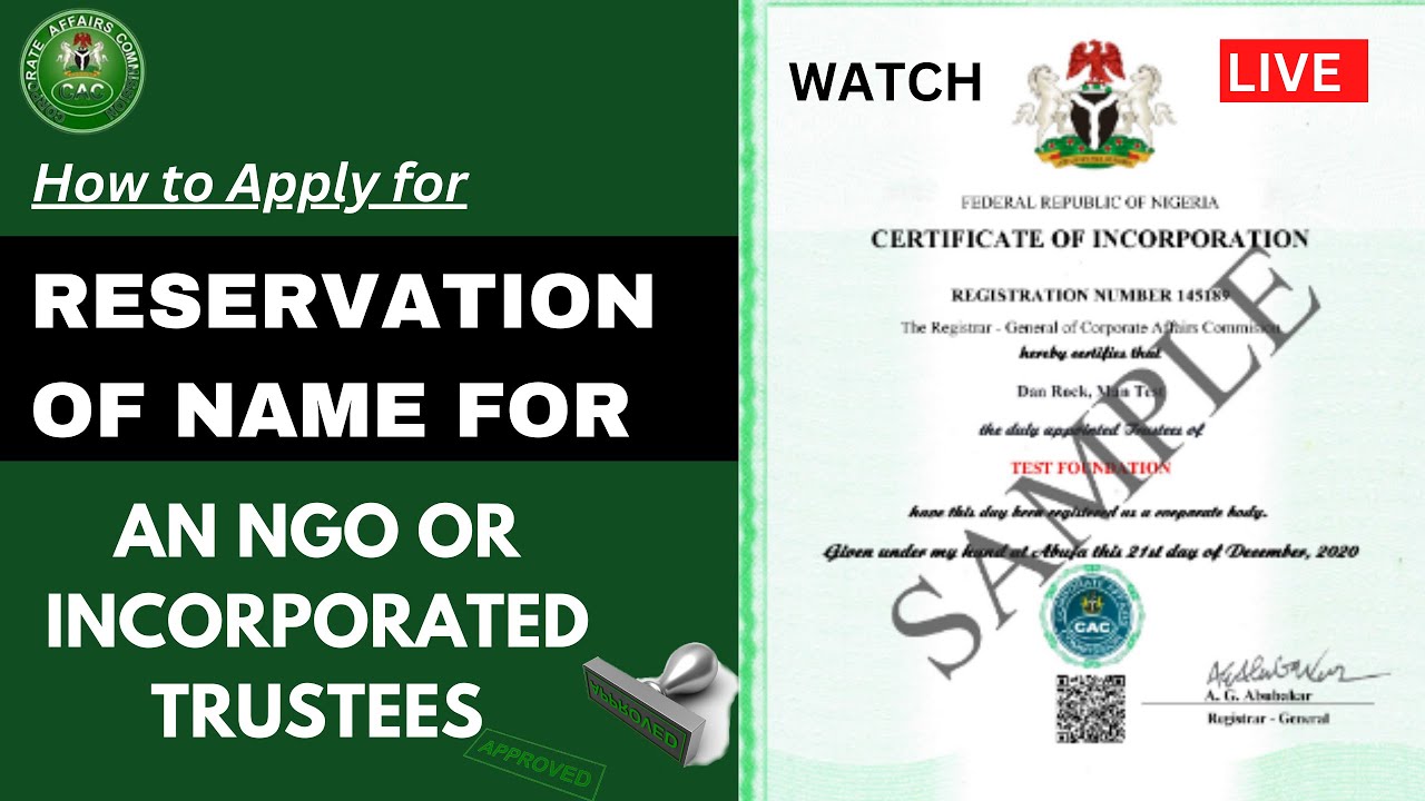 How to Apply for a Name Reservation for an NGO or Incorporated Trustees | Step-by-Step Guide