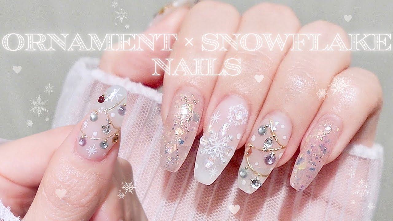 【冬ネイル☃❄️】簡単ガラスオーナメントネイル🎄｜雪の結晶ネイル❄｜マグネットネイル🧲｜セルフネイル｜長さ出しネイル