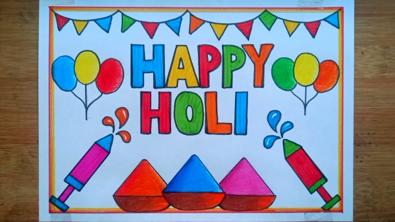 Holi Drawing Easy/Happy Holi Poster Drawing/Holi Card Drawing Easy/How To Draw Holi Festival Drawing