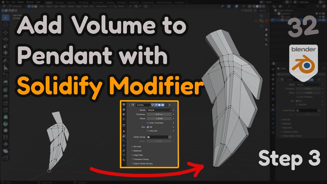 32 - Ultimate Guide to Solidify modifier and Vertex group for adding thickness