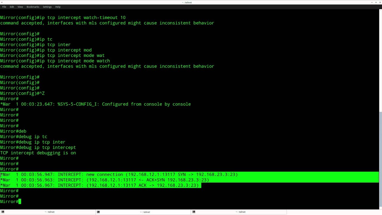 TCP Intercept Watch Mode lab on Cisco Router