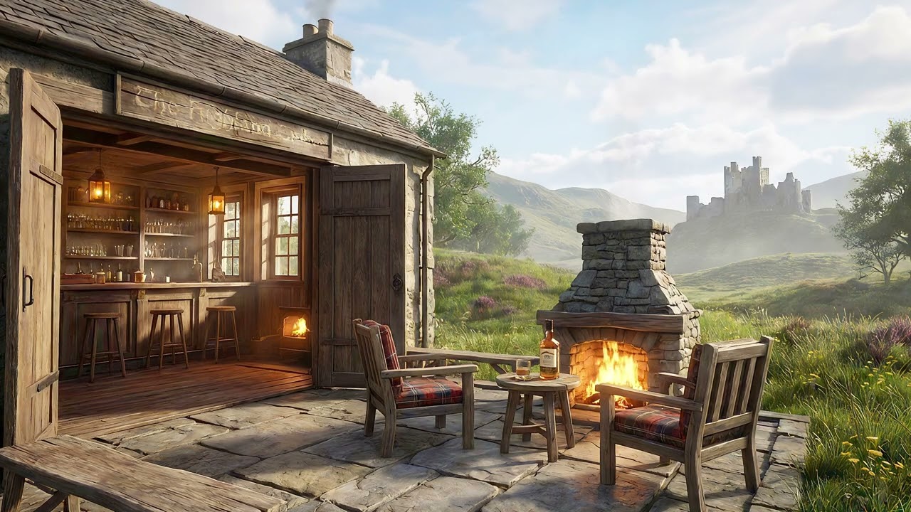 Cozy Scottish Pub in the Highlands | Scottish Folk Music & Fire Ambience