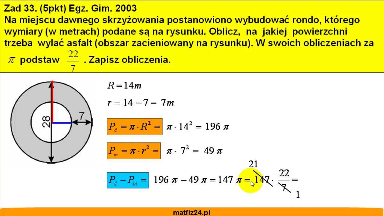 Egzamin gimnazjalny z matematyki 2003 - zad 33 - Pola k&oacute;ł - Matfiz24.pl